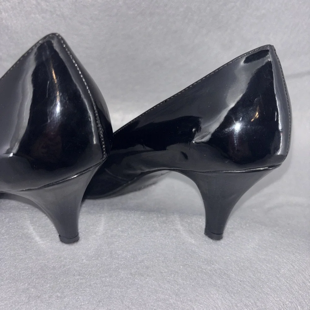 Alfani Denny Step‎ n Flex Black Patent Leather Pumps Round Toe Women's 8.5 EUC